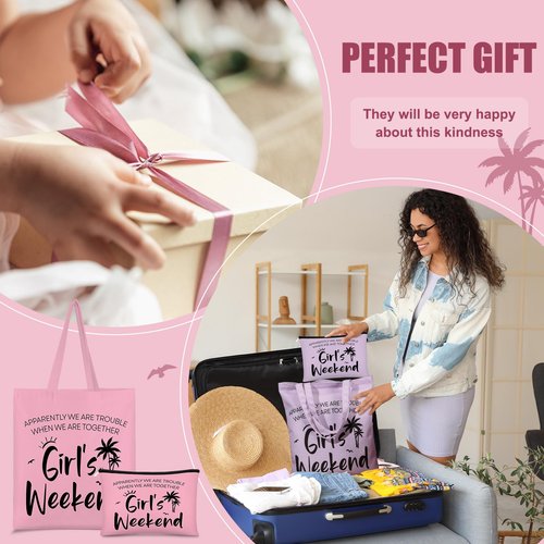 Paterr 8 Pcs Girls Weekend Trip Gifts for Women 4 Makeup Bags 4 Tote Bags Galentine Summer Vacation Bestie Friendship Favors(Weekend,Stylish Color)