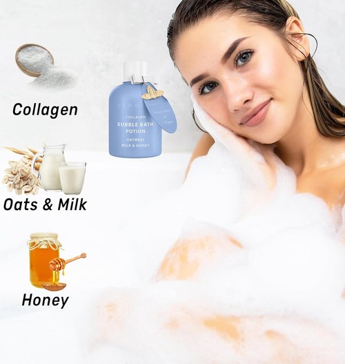 Skiennix Collagen Luxury Bubble Bath - Long-Lasting Foam with Oatmeal, Milk & Honey | Moisturizing Spa Gift for Relaxation