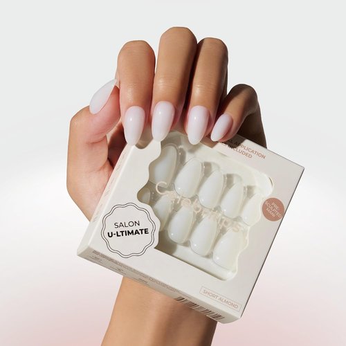 Celebritips Press On Nails - Salon U-ltimate™ | Sheer Milk Short Almond Design | 32 Nails Kit with Glue & Tabs