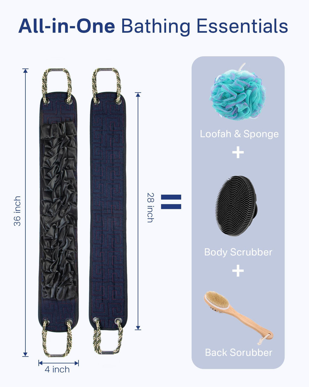 Yiclick Back Scrubber for Shower, Exfoliating Washcloth Towel with Handle, Body Scrubber Exfoliator, Bath Sponge Loofah Luffa, Back Washer Wash Cloth for Men Women, Korean Exfoliate Body Scrub