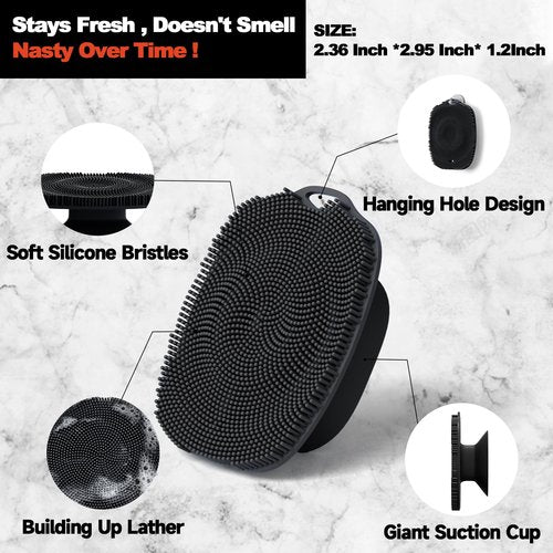 ARIOSOX 2 PCS Face Scrubber, Soft Silicone Face Exfoliator with Suction Cup for Man and Women Deep Skin Clean, Gentle Facial Cleaning Brush Suitable for All Sensitive Skin (Black+Gray)