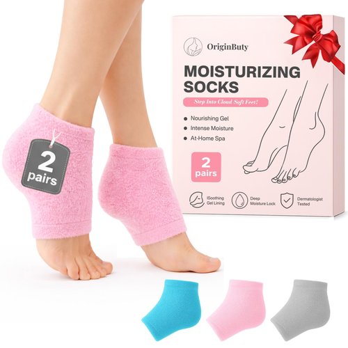 Moisturizing Socks Women, Heel Socks for Dry Cracked Feet, Feather Yarn Gel Socks for Overnight Hydration – Deep Silicone Socks with Rose, Jojoba & Olive Oils, 2 Pairs Pink