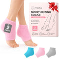 Moisturizing Socks Women, Heel Socks for Dry Cracked Feet, Feather Yarn Gel Socks for Overnight Hydration – Deep Silicone Socks with Rose, Jojoba & Olive Oils, 2 Pairs Pink