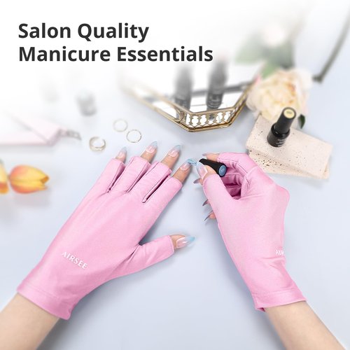 AIRSEE UV Gloves for Nail Lamp,Professional UPF50+ UV Protection for Manicures Nail Art,Fingerless Gloves That Shield Skin from The Sun and Manicure (Light Pink)