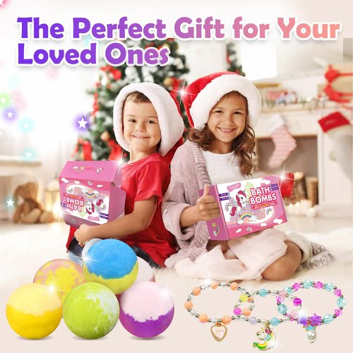 Unicorn Bath Bombs with Surprise Inside for Kids Girls, 6 Kids Bath Bombs with Jewelry Inside, Natural Bubble Bath Set for Skin Moisturizing, Birthday Christmas Easter Gifts for 4 5 6 7 8 Year Old