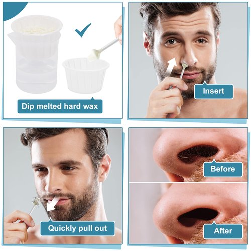 Keethem 120g Nose Wax Kit with 30 White Applicators, 20 Mustache Guards, 20pcs Paper Cups, Painless Nose Hair Removal for At Least 20 Times Usage, Nose Hair Waxing Kit for Men and Women
