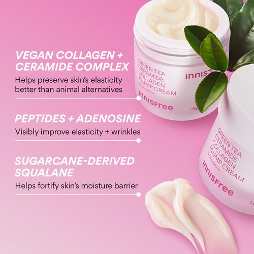 innisfree Green Tea Ceramide Collagen Plump Cream, Korean Face Moisturizer for a Youthful Glow