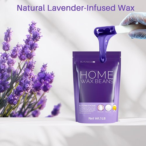 BLITZWAX Lavender Hard Wax Beads for Hair Removal - 1lb Coarse Hair Formula - Painless Wax for Sensitive Skin, Face, Full Body, Bikini - At-Home Waxing Beads for Women Men
