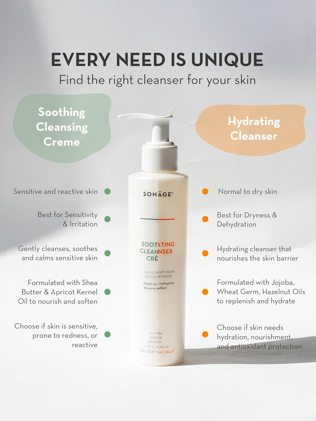 SONAGE Hydrating Facial Cleanser - Gentle Cream Face Wash & Makeup Remover with Aloe, Chamomile & Vitamin E | Non-Stripping Daily Moisturizer for All Skin Types