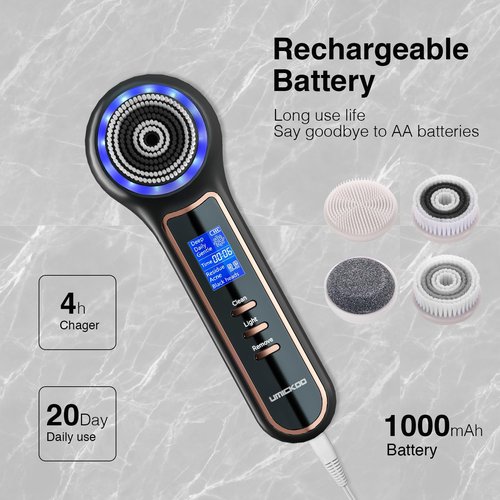 UMICKOO Electric Facial Cleansing Brush with LCD Screen, 3-in-1 Face Scrubber & Optional Blackhead Remover, Rechargeable, IPX7 Waterproof, Gentle Daily & Deep Cleaning for All Skin Types