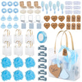 WAYASDCU 6 Sets Baby Shower Prizes for Game Winners Bath Sponges Heart Cork Coaster Headband Hair Brush Jewelry Box Compact Mirror Powder Puff Hair Tie Claw Gift Bag Bridal Shower