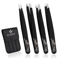 Glory 4-Pcs Precision Eyebrow Tweezers Set Professional Stainless Steel Brow Tweezers for Eyebrows, Ingrown Hair, Facial Hair, Chin Hair & Splinters with American-Inspired Design