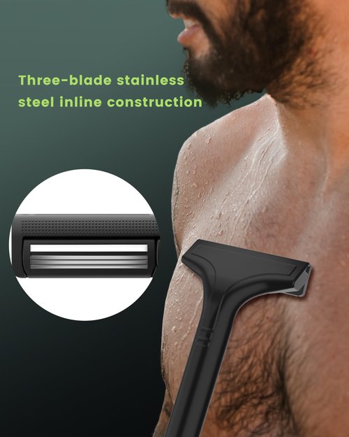 Manual Back Shaver for Men with Long Extendable Handle, Body Back Hair Trimmer for Men with 4 Replaceable Blades, Self-Service Body Groomer Razor, Wet & Dry Shaver for Easy Hair Removal black