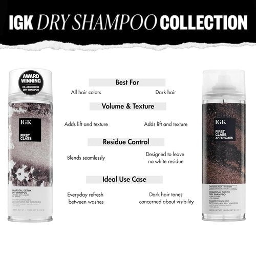 IGK First Class Charcoal Detox Dry Shampoo for Dark Hair - Brown Tinted, No White Residue, 6.5oz