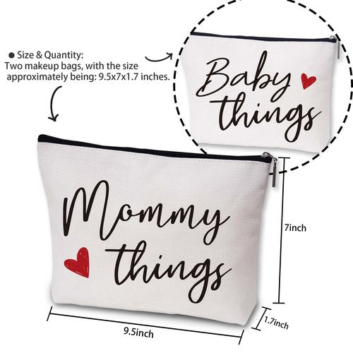 Sahjzk Best Expecting Mom Gifts,Mommy And Baby Canvas Pouch Set,New Mother Keepsake For New Mothers And Expecting Moms,Modern Neutral Cosmetic And Accessory Bags,Matching Travel Cases,Set of 2