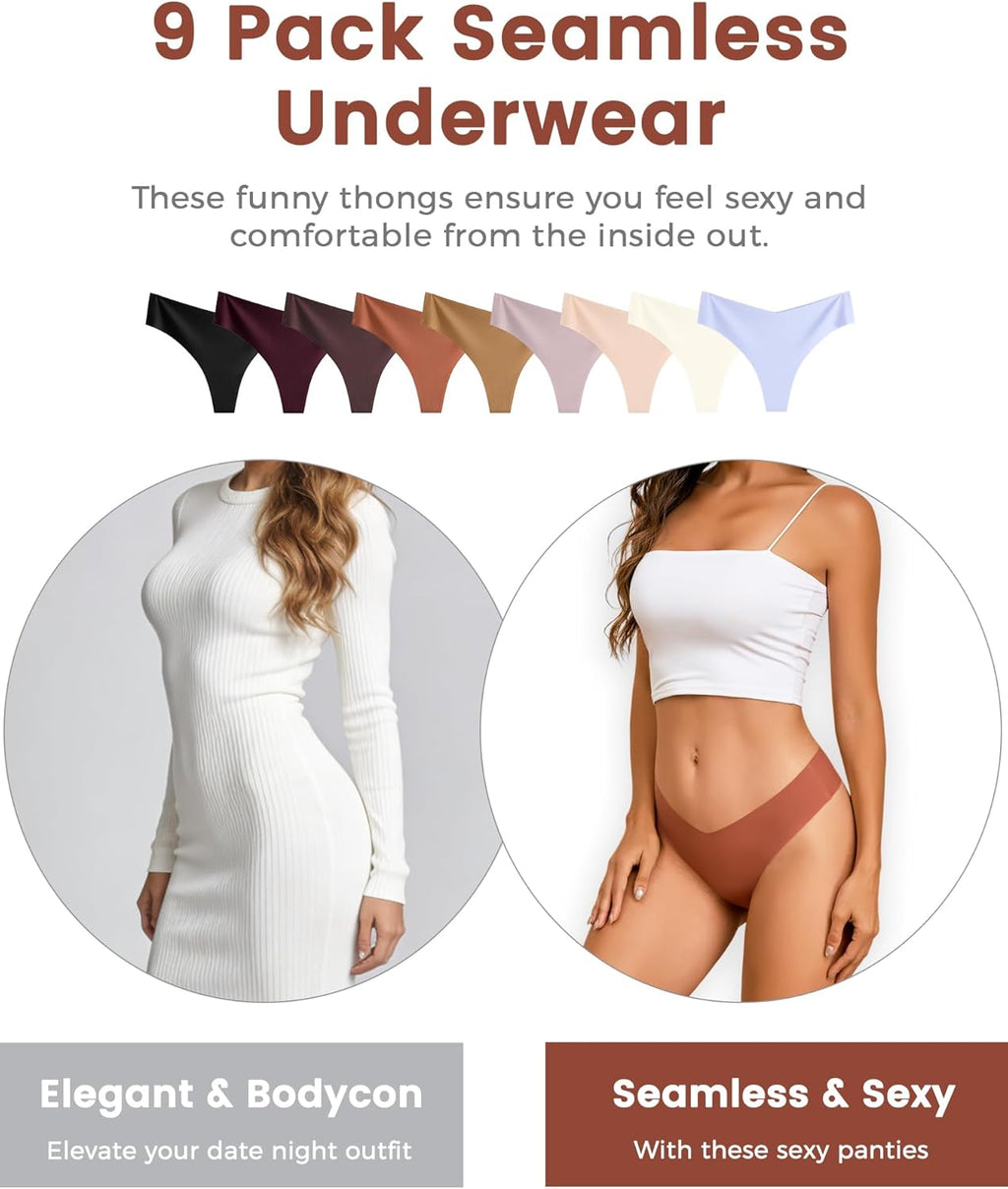 Take Talk Women's Seamless Thongs - 9 Pack No Show V-Waisted Invisible Panties | Sexy Lingerie