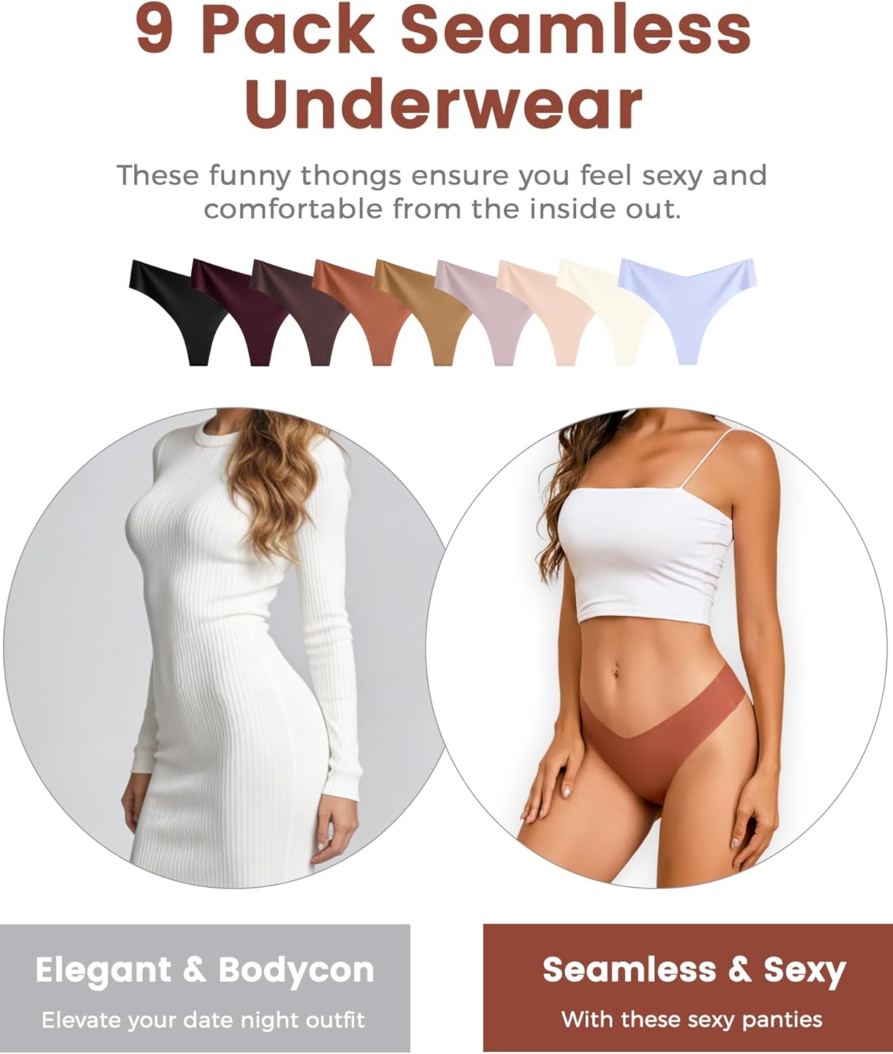 Take Talk Women's Seamless Thongs - 9 Pack No Show V-Waisted Invisible Panties | Sexy Lingerie