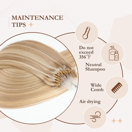 Eliysako Microlink Hair Extensions Human Hair 50g/pack Golden Brown mix Bleach Blonde 18inch Micro Loop Microbead Hair Extensions Real Smooth Human Hair Cold Fusion