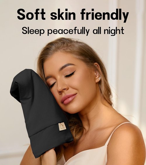 SECZIPE 2pcs Silk Satin Bonnet Hair Wrap for Sleeping, Adjustable Strap Curly Natural Hair Night Caps for Women Men(Black&Black)
