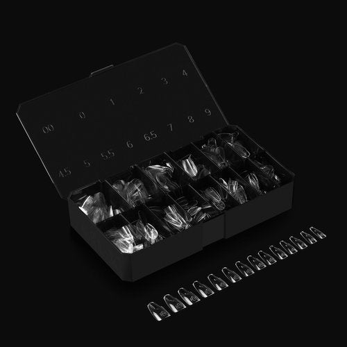 Apres Gel-X® Coffin Box of Nail Tips | 280 Gel-X Tips, Soft Tips, 14 Sizes 00-9 | Half-sizes Included (Natural Coffin Medium, 280 Count)