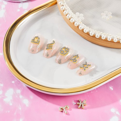 48 Pcs Zodiac Sign Nail Charms Zodiac 3D Rhinestone Jewelry Art Nail Charms DIY Horoscope for Jewelry Making Necklace Bracelet Earrings Crafts Supplies(Gold, Silver)