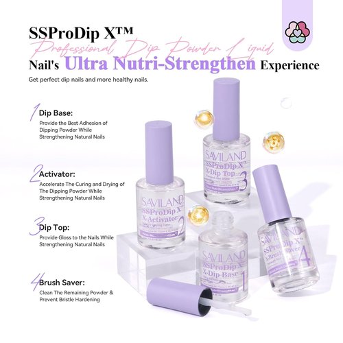 SAVILAND Dip Powder Liquid Set - HEMA-Free Nail Dipping System Essentials | 15 ml for DIY Strengthening at Home
