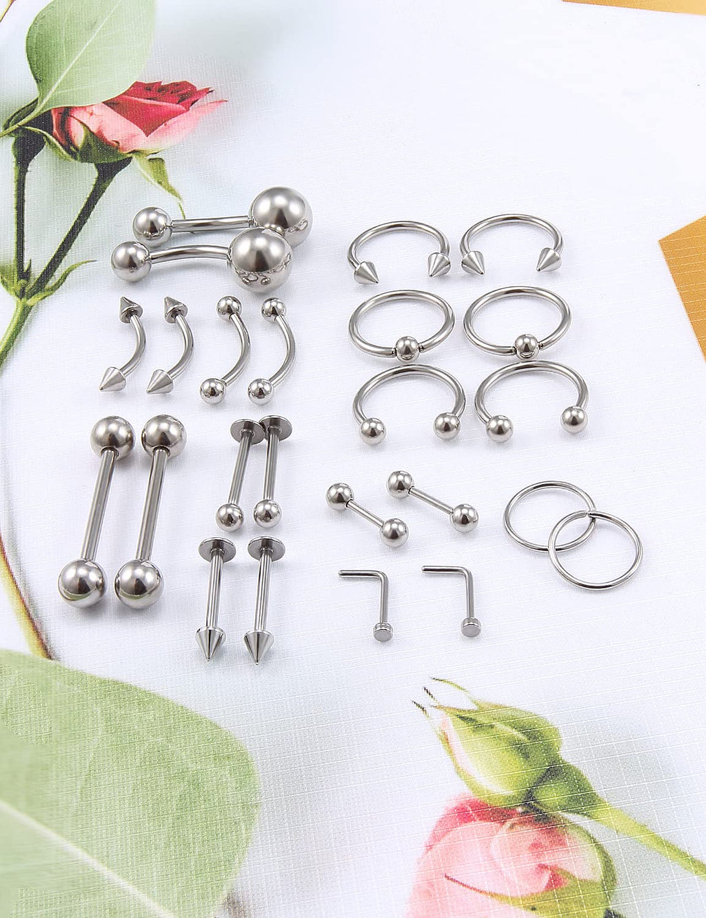 Vsnnsns 316L Surgical Steel Body Jewelry Piercing Kit with 12G-20G Needles for Nose, Septum, Lip, Tongue, Belly, Eyebrow, Rings, Ear Piercing - Silver