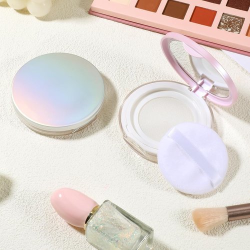 Skiennix Loose Powder Containers - 2 PCS Reusable Travel Makeup Containers with Puff & Mirror, 0.18oz