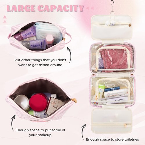 Fystdtote Easter Gifts Basket Stuffers for Teen Girls Women - Toiletry Bag Initial Makeup Bag | Travel Cosmetic Bag | 8 9 10 11 12 13 14 15 16 Years Old Girl Gifts Trendy Stuff - Pink A