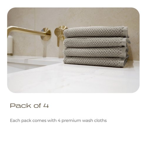 KOHDA LIVING Beige Bathroom Wash Cloths for Face Body & Showering, 4-Pack - Silver Infused 100% Organic Cotton Luxury Washcloths, 600 GSM, 12.9"x12.9" - Soft Thick Lint-Free Bath Wash Cloth Set