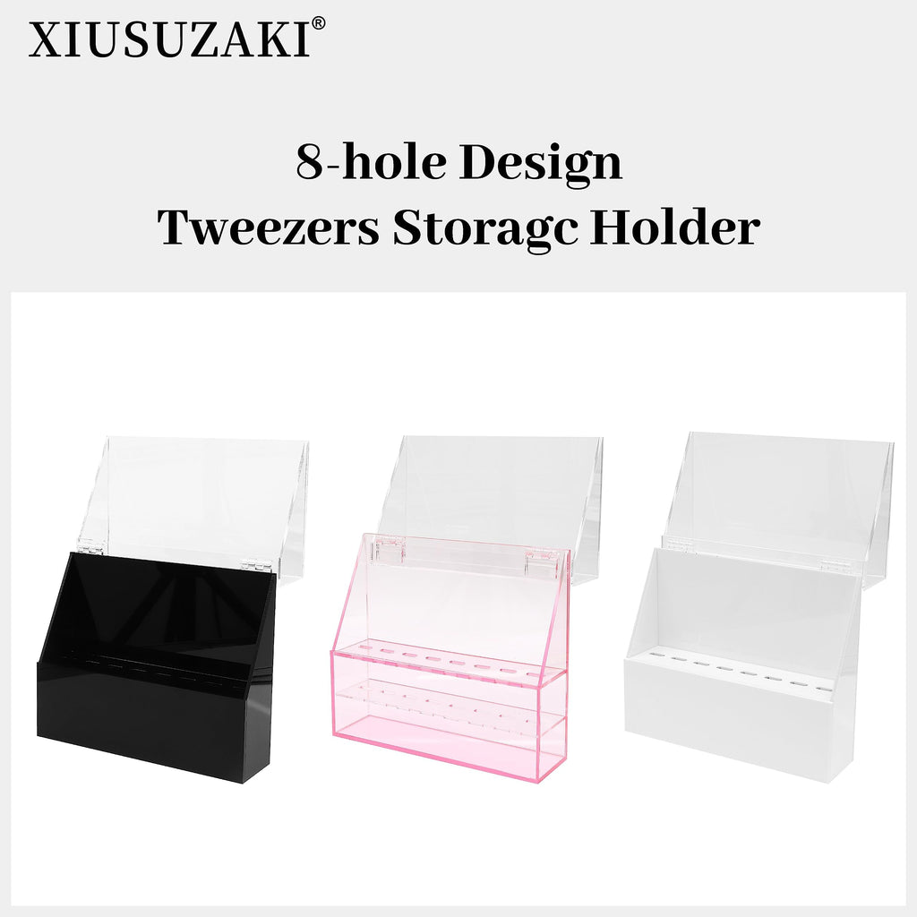 XIUSUZAKI Tweezers Storage Box 8 Holes Holder Lash Tweezers Storage for Eyelash Extensions Eyelash Professional(Black,Only the Box)