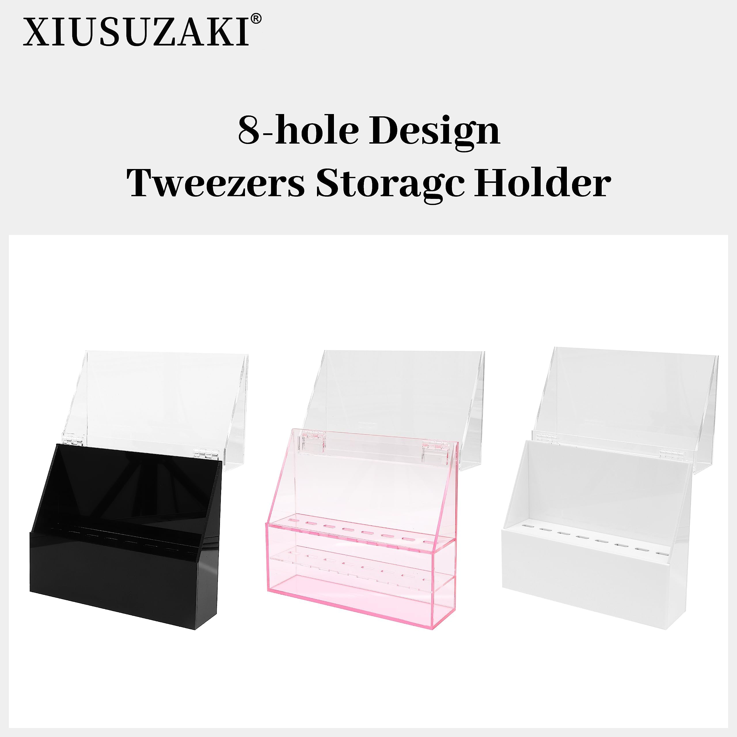 XIUSUZAKI Tweezers Storage Box 8 Holes Holder Lash Tweezers Storage for Eyelash Extensions Eyelash Professional(Black,Only the Box)
