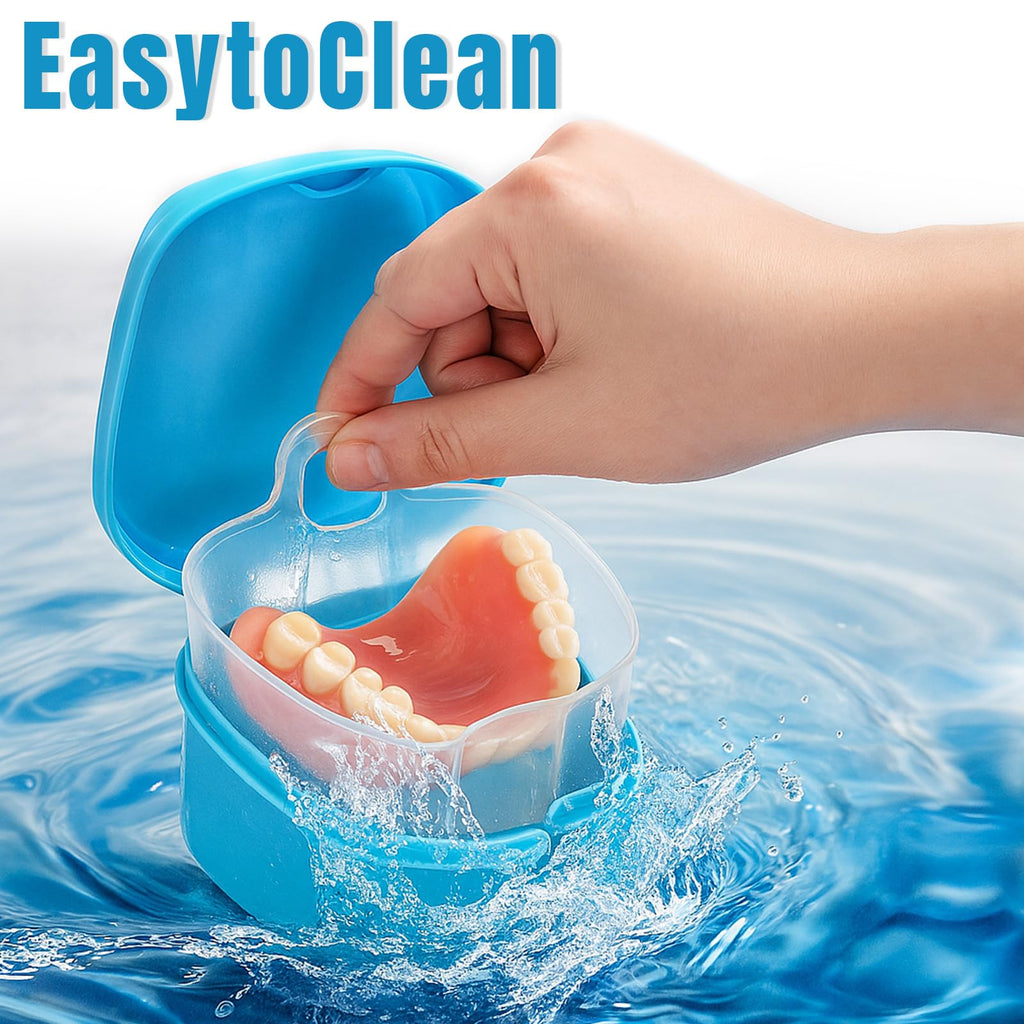 Zubebe 30 Pcs Denture Bath Retainer Case Holder Bulk with Strainer Basket Dental Cup Denture Soaking Container False Teeth Storage Box for Travel Cleaning Brace Mouth Guard, 5 Colors
