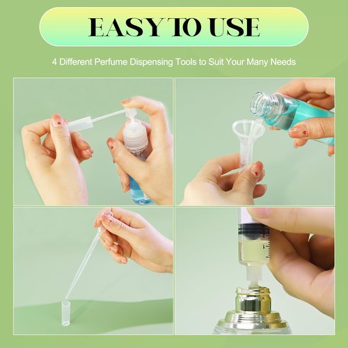 Cotchen 50Pcs Mini Spray Bottle 5ml, Small Travel Perfume Bottle Refillable with 10 Tools, Clear Plastic Small Atomizer Empty, Fine Mist Perfume Sample Spray Bottle for Travel Essential Oil Perfumes