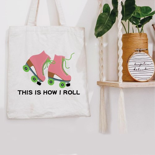 POFULL Roller Skater Gift Roller Skating Lover Tote Bag This Is How I Roll Cosmetic Bag (Roller Skater Tote Bag)