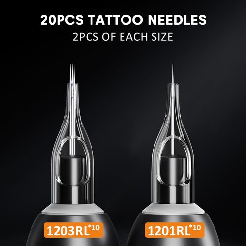 EMRICE Tattoo Gun Kit Wireless Tattoo Machine Pen Kit with 2Pcs 1600mAh Replaceable battery and 20 pcs Tattoo Cartridge Needles, 10 Ink Colors for Complete Tattoo Machine kit Supplies for Beginners