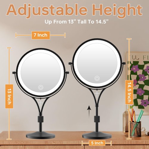 Keilefo Lighted Makeup Mirror with Magnification, 1x/10x Magnifying Mirror with 3 Color and Blessed Cross, 7" Rechargeable Brightness Dimmable Height Adjustable Vanity Mirror, Christian Women Gift