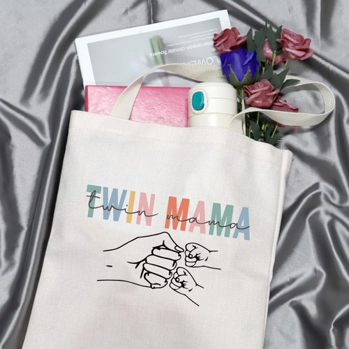 GJTIM Twin Mama Gift Mom Of Twins Gift Makeup Bag Mommy To Be Gift New Mom Travel Pouch Mothers Day Gift from Twins (Twin Mama Tote)