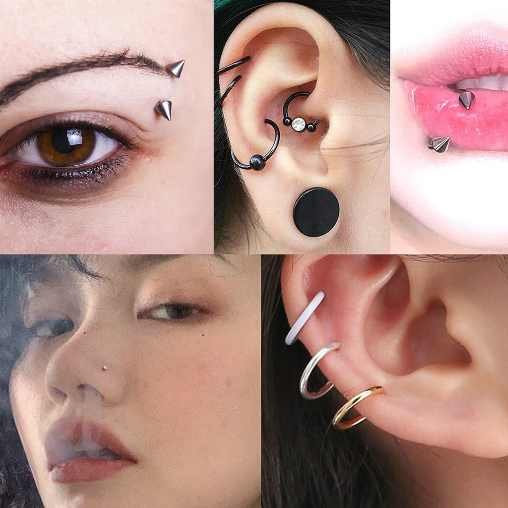 Vsnnsns 316L Surgical Steel Body Jewelry Piercing Kit with 12G-20G Needles for Nose, Septum, Lip, Tongue, Belly, Eyebrow, Rings, Ear Piercing - Silver