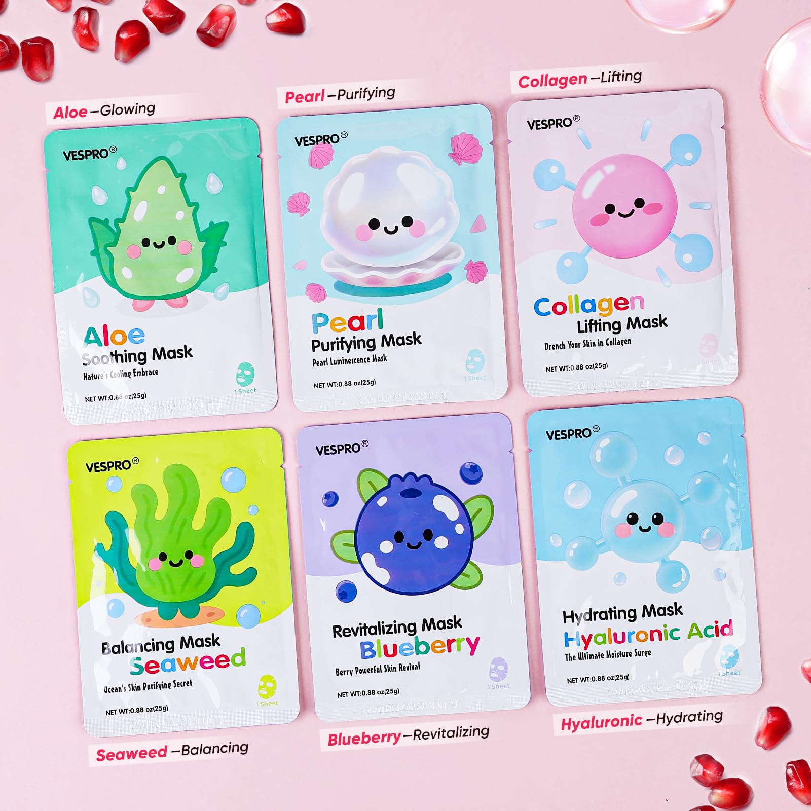 12 Pack Face Masks for Women, Hydrating & Moisturizing Facial Mask for Skin Care, Bulk Sheet Collage Spa Party Supplies, Christmas Gifts, Sleepover Party for Teen Girls, Stocking Stuffers for Women