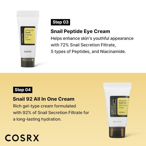COSRX Snail Mucin Skin Care Set - Mini Travel Essentials with Face Wash, Serum, Moisturizer & Eye Cream