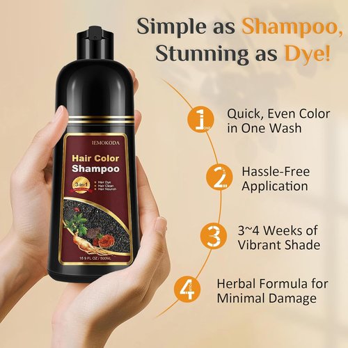 Chestnut Brown Hair Dye Shampoo by [Brand Name] - 3-in-1 Instant Color & Gray Coverage, 16.9 Fl Oz