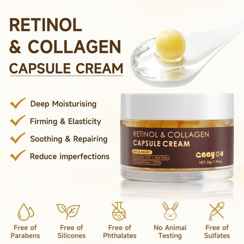 Deep Retinol Collagen Capsule Cream - Retinol Cream for Face Anti Aging Day and Night Golden Capsule Face Moisturizer with Hyaluronic Acid for All Skin, Firming, Wrinkles