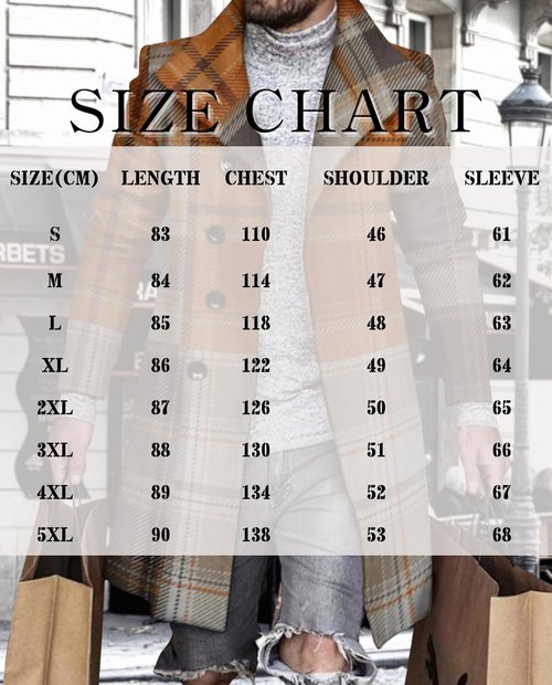 BIVENANT Men's Thermal Wool Blend Peacoat - Casual Notched Collar Business Coat in Classic Style
