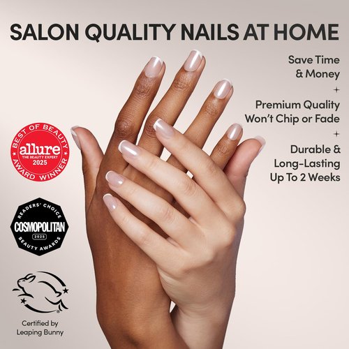 Glamnetic Press On Nails - La Perle | Salon Quality Semi-Transparent French Tip | 30 Nail Kit with Glue, 15 Sizes
