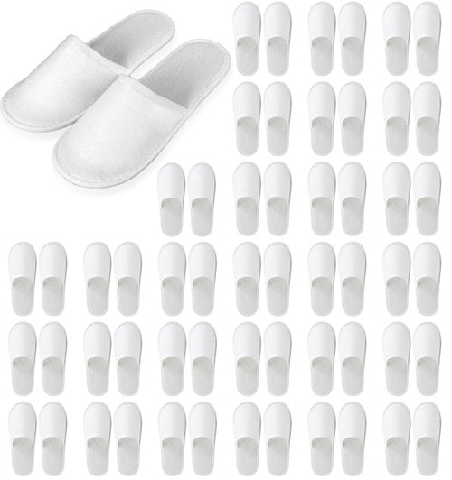 Nexboraque 30 Pairs 10.5 Inch Disposable Slipper for Guests, White Spa Slippers Bulk House Slippers Non Slip Closed Toe Travel Footwear for Hotel Guests Women Men, Medium