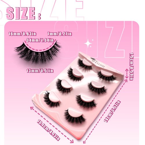 BTLLSSH 8Pairs Wispy Mink Lashes Fluffy Eyelashes Natural Look 5D Volume Fake Eyelashes 2Pack 3D623-4