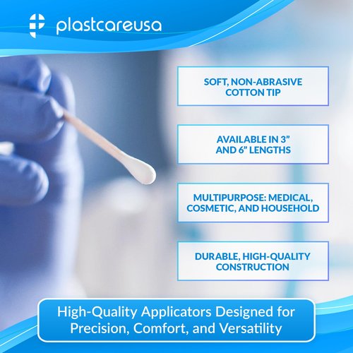 Cotton Tipped Applicators 6 Inch - Non Sterile Cotton Swabs with Wooden Sticks - Medical Cotton Tip Applicator for Multiple Uses (1000 Pack)