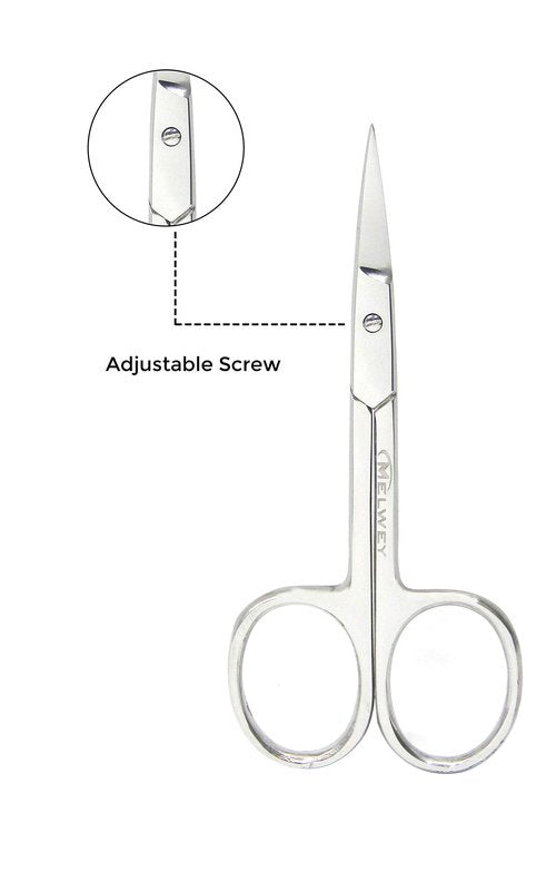 Melwey Eyebrow Scissors & Small Cuticle Scissors, 3.7 Inches – Curved Blade Manicure TSA Scissors, Stainless Steel for Eyelashes, Facial Hair, Pubic Hair, Men’s Moustache & Beard
