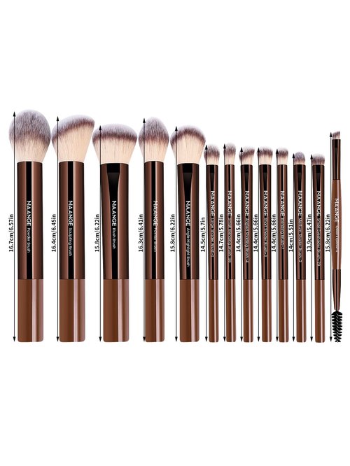 MAANGE 13 PCS Makeup Brushes Professional Make Up Brushes Premium Synthetic Powder Concealers Brushes Travel Makeup Brush Set with Case (Coffee)